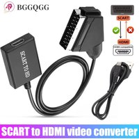 SCART To HDMI-compatible Video Audio Upscale Converter Adapter Cable for HD TV DVD HDTV Sky Box STB Plug and Play DC Cable