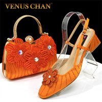 Venus Chan Italian Fashion Women's Elegant Orange Heels & Rhinestone Clutch Bag Set – Perfect for Parties and Special Occasions