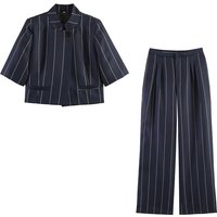 New Linen Blend Striped Short-Sleeve Shirt and Long Pants Set, Fashionable and Versatile, Elegant and Graceful