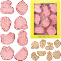 8 Piece Cute Fruits Cookie Cutters Cherry,Peach,Banana,Apple Shape Cookie Molds Cartoon Fun Biscuit Moulds(8-Fruits)