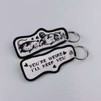 YOU'RE WEIRD Embroidery Key Fobs Cartoon Raccoon Keychain For Motorcycles Cars Key Ring Holder Key Tags Chaveiro Gift