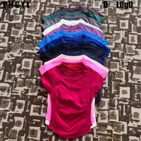D LOGOImpact Women Short Sleeve Top Seamless Yoga Leotard Clothing Women Gym T Shirts Workout Running Shirts Fitness Sports Vest