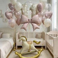 Large Pink Bow and Pink Love Horse Balloon Set for Wedding Decoration Birthdays and Pink Themed Parties Decor Supplies