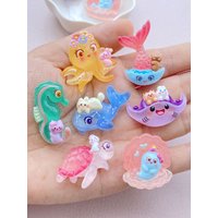 10PCS New Models Colorful Cartoon Turtle, Seahorse, Whale Ocean Series Resin Scrapbook DIY Jewelry Hairpin Headrope Decoration