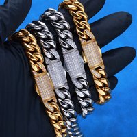 12mm Cuban Cubic Zirconia Link Bracelet for Men Stainless Steel With Full 5A Zircon Box Lock Cuban Necklace Hip Hop Jewelry