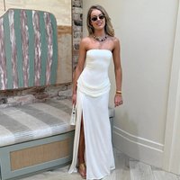 Elegant White Off Shoulder Bodycon Long Dress Sexy Women's Ruched Slit Curvy Maxi Dresses New Evening Party Summer Cocktail 2026