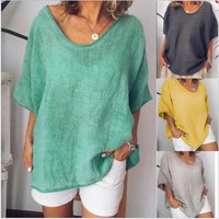 Plus Size Summer Loose Cotton Short Sleeve T-Shirt Solid Color Casual Top for Women Comfortable Breathable Lightweight Tee
