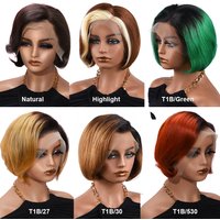 HairUGo T1B/27 Sassoon Cut Wigs 8 Inch Colored Short Sassoon Pixie Cut Wigs Human Hair Remy Straight 13x4 Lace Front Wigs 180%
