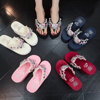 New Cute HelloKitty Sanrio 2026 Summer Beach Flip Flops Increase Height 6cm Rhinestones Seaside Fashion Trend Advanced Sweet