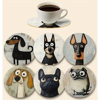2D Flat, 6pcs Colorful Wooden Dog Coasters Set Suitable for Drinks, Tea, Coffee, Home,Perfect Gift Choice for Any Holiday Gifts