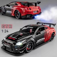 1:24 Scale GTR Track Version R34 Car Model Toy Doors Opened Sound Light Shock Absorption Vehicle Models Boys Christmas Gifts