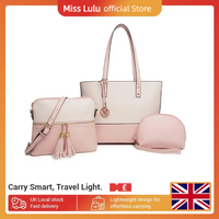 Miss Lulu 3-Piece Handbag Set: Large PU Tote, Lightweight Hobo Shoulder Bag with Wristlet & Adjustable Strap