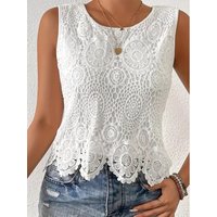 Sleeveless Top with a Round Neck, Featuring a Hook And Flower Design, Women'S Casual Vacation Wear