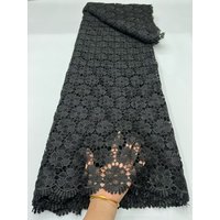 5Yards Pure Black Soft Water Soluble French Guipure Lace African Tulle Cord Net Embroidered Fabric For Wedding Party RF511-2