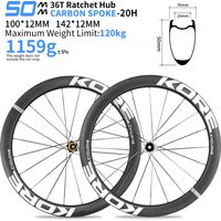 AliExpress KORE Carbon Spoke Wheelset:50mm-T1000 Carbon Rims 36T Ratchet Hub XDR/HG 700C Design for Ultra-Light Road Racing Performance.