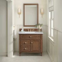 Custom Mid-century Walnut Bathroom Vanity Solid Wood Classic Style Cabinets With Quartz Countertops 36 Single Ceramic Sink