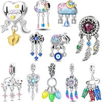 Exquisite 925 Sterling Silver Love Elephant Cloud Tassel Dream Catcher String Decoration Fit DIY Bracelet Necklace Cute Gifts