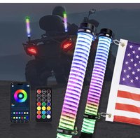 Für Polaris Ranger, General, RZR UTV 2ft RGB LED Spiral-Whip-Lichtantenne mit Flagge & Fernbedienung ATV 2 Zoll Fat COB Whip Lights 2 Stück