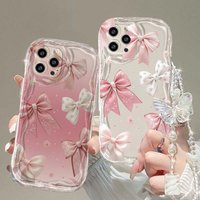 Phone Case For Google Pixel 10 7 8 9 Pro XL 8A Pink Bow Butterfly With Lanyard Silicone Artistic Creative INS Wavy Casing Cover