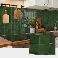Dark Green Wall Tile Stickers Self-Adhesive PET+PU Waterproof Peel and Stick Backsplash for Kitchen Bathroom Home Decoration