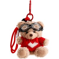 Kawaii Goggles Pilot Bear Keychain Bell Pearl Plush Bear Key Ring Heart Pink Stuffed Animal Pendant Women