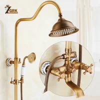 ZGRK Antique Rain Shower Faucets Set with Hand Wall Mounted Brass Shower Mixer for Bathroom Bath Rainfall Shower Set