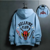 AliExpress Potdemiel Hellfire Club Devil Head Hoodie Hawkins Demogorgon Y2K Bicycle Inverted Pattern Family Matching Couple Parent Kids
