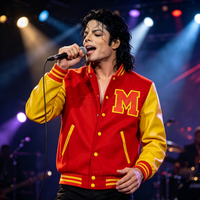 Michael Scary Night Red Leather Jacket Halloween Michael Jackson Cosplay Varsity Jacket Red Yellow Colorblock Baseball Costume