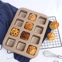 12 Cups Cake Mold Square Mini Bread Burger Muffin Non-Stick Cupcake Mold for Household Baking Pan Oven Trays Cake Tools