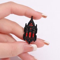 Dark Gothic Church Enamel Pin Brooch Black Red Cathedral Window Design Lapel Badge for Goth & Occult Lovers Backpack Accessories