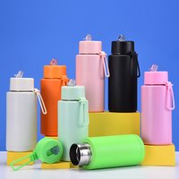 Stainless Steel Sports KETTLE, Large Capacity Portable Silicone Handle with Straw, American,Thermal Mug,WATER BOTTLE, New, 1L