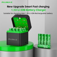 PUJIMAX 12-gniazdowy inteligentny pojemnik ładujący 1,5 V AAA 1100 mWh Zestaw ładowarek do akumulatorów litowych o dużej pojemności