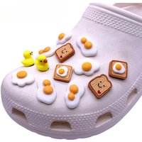Food Style Hard Resin Shoe Charms Decorations Toast Poached Egg Shoe Buckle Accessories Double Yolked Eggs Clog Badges Clips Pin