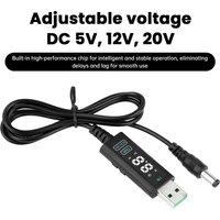 DC 5V 12V 20V Adjustable Voltage Fast Charging Cable USB/Type-C to DC 5.5*2.5MM Suitable for Optical Modems, Routers and Laptops