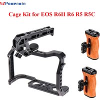 SZPowerwin Camera Cage For Canon EOS R6 Mark II R6II R6 R5 R5C Wooden Handgrid Handle Kit Aluminum Alloy Arri Locating Screw