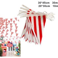 10/30M Carnival Theme Party Flag Decorations White Striped Pennant Triangle Bunting For Circus Birthday Party Decoration