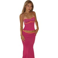 Cross-border French Sweet 2026 New Fashion Casual Chiffon Lace Vest Skirt Suit Women's Cw77586