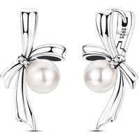 925 Sterling Silver Earrings Women Sparkling Pearl Bow Drop Earring For Anniversary Wedding Jewelry Gifts