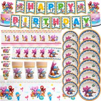 Cartoon P-pocoyoesd Birthday Party Decoration Disposable Plates Cup Tablecloth Balloon Backdrop Monkey Banner Supplies Kids Gift