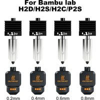 New High Quality P2S H2D H2S Hotend Kit with 0.2/0.4/0.6/0.8mm Hardened steel Nozzle Replace Hotend Kit For Bambu Lab H2S H2D.