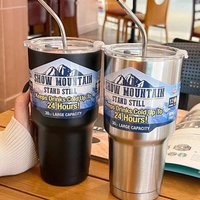 Magic Stainless Steel* Freeze Thermos& Cup with Straw Ice Coffee^ Drink Vacuum# Insulated Bottle Car Travel Outdoor Mountain Cup