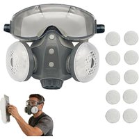 Respirator Mask Full Face Reusable Dust Protective Safety Cover with 10 Filters Goggles Integrated for Woodworking Painting
