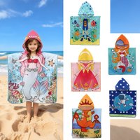 1pc Cartoon Character Print Hooded Towel Poncho, Quick Dry Polyester Beach Changing Robe, Matching Family/Couple Swim Poncho for