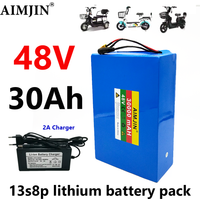 48V 30Ah 30000mAh 18650 13S8P lithium battery pack large capacity suitable for 48V 250-1500W built-in BMS+54.6V 2A charger