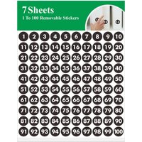 700 Round Digital Stickers, Continuous Black Vinyl Digital Labels 1-100 Self-Adhesive Dot Digital Stickers for Indoors, Outdoors