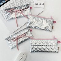 Fashion PU Leather Pen Bag Large Capacity Cute Quilted Bowknot Pen Pouch Stationery Storage Organizer for Girls Gift