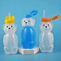 Cute Bear Shaped Bottle Plastic Drink Container Cartoon Honey Bear Straw Cup with Flexible Straws for Milk Juice Honey Storage