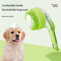 Long Handle Silicone Pet Bath Brush, 3-in-1 Massage Shampoo Dispenser with Head Cleaning Pad – Grooming Brush for Dogs & Cats