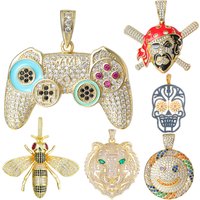 Juya DIY 18K Real Gold Plated Hip-Hop Gamepad Viking Skull Smile Face Tiger Charms For Handmade Pendant Punk Jewelry Making