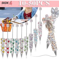 10-50Pcs Sparkly DIY Crystal Bead Ballpoint Pen with Heart Rhinestones – Writing Gift for Girls, Teens, Students, Craft Lovers
